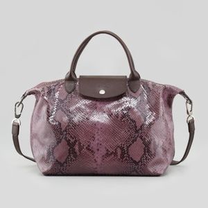 La Pliage Python-Embossed Handbag, Lilac